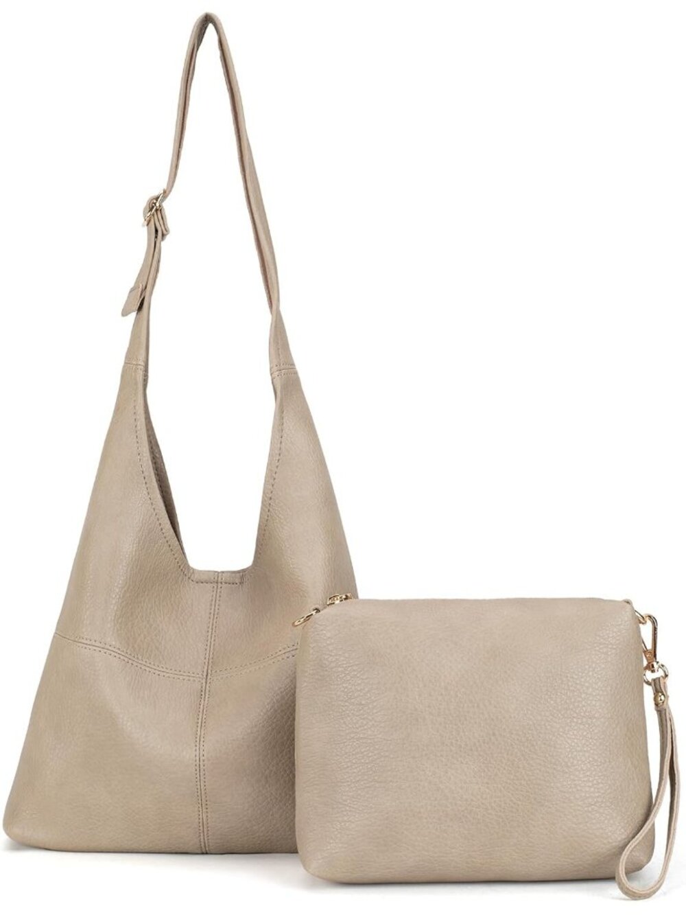 〽️Women's Khaki Slouchy Vegan Leather Matching Wristlet Hobo Shoulder Handbags